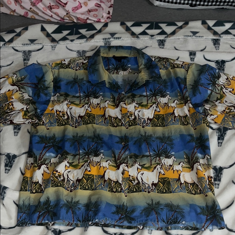 Vintage roper Blue and Yellow Horse Print Shirt size XL